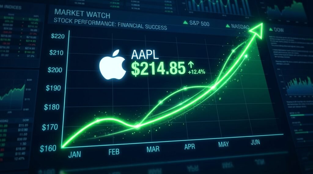 AAPL stock price growth chart with Apple logo and upward trend by jalkify